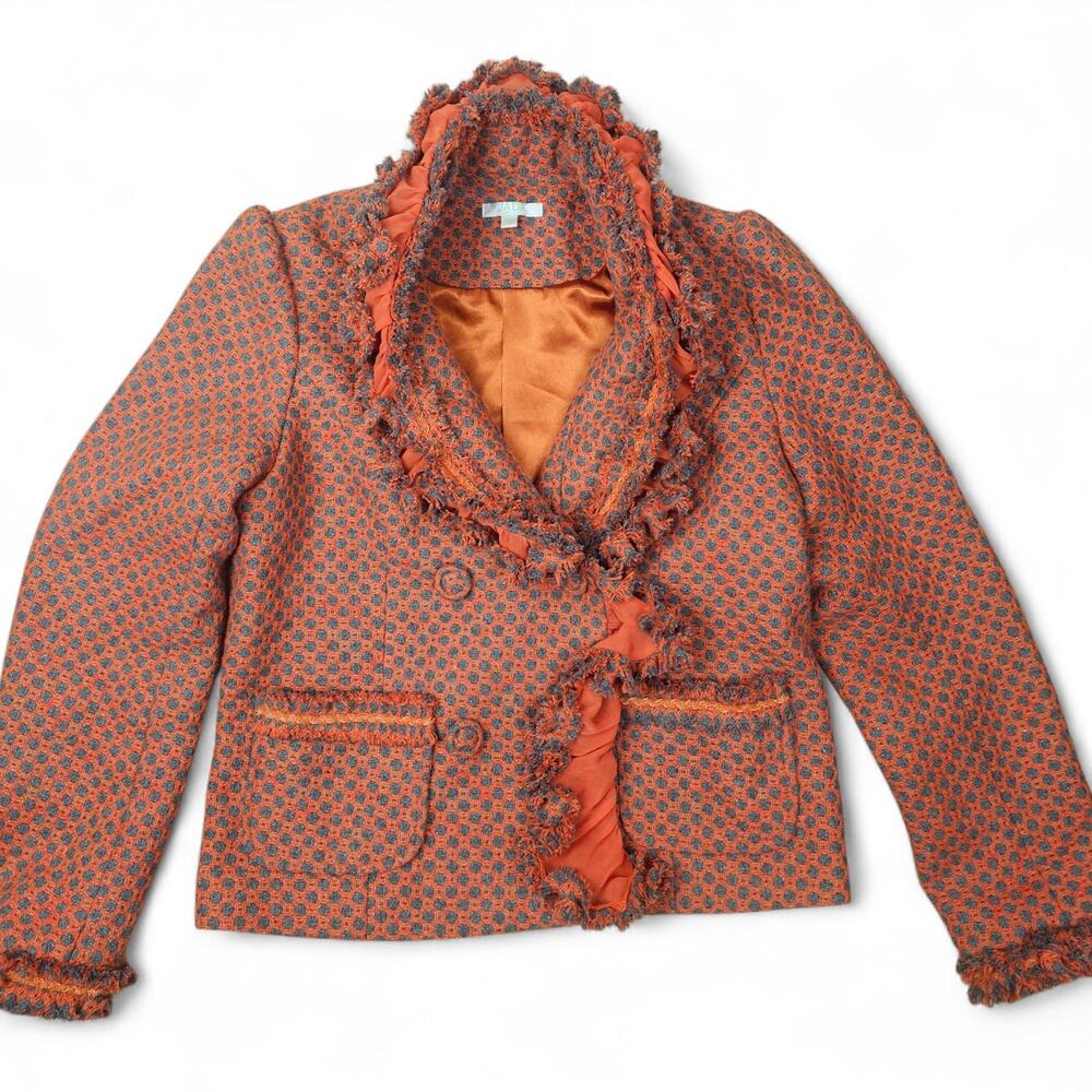 JADE MELODY TAM Orange Textured Jacket Women's M Frayed Boho Chic Twee Coquette